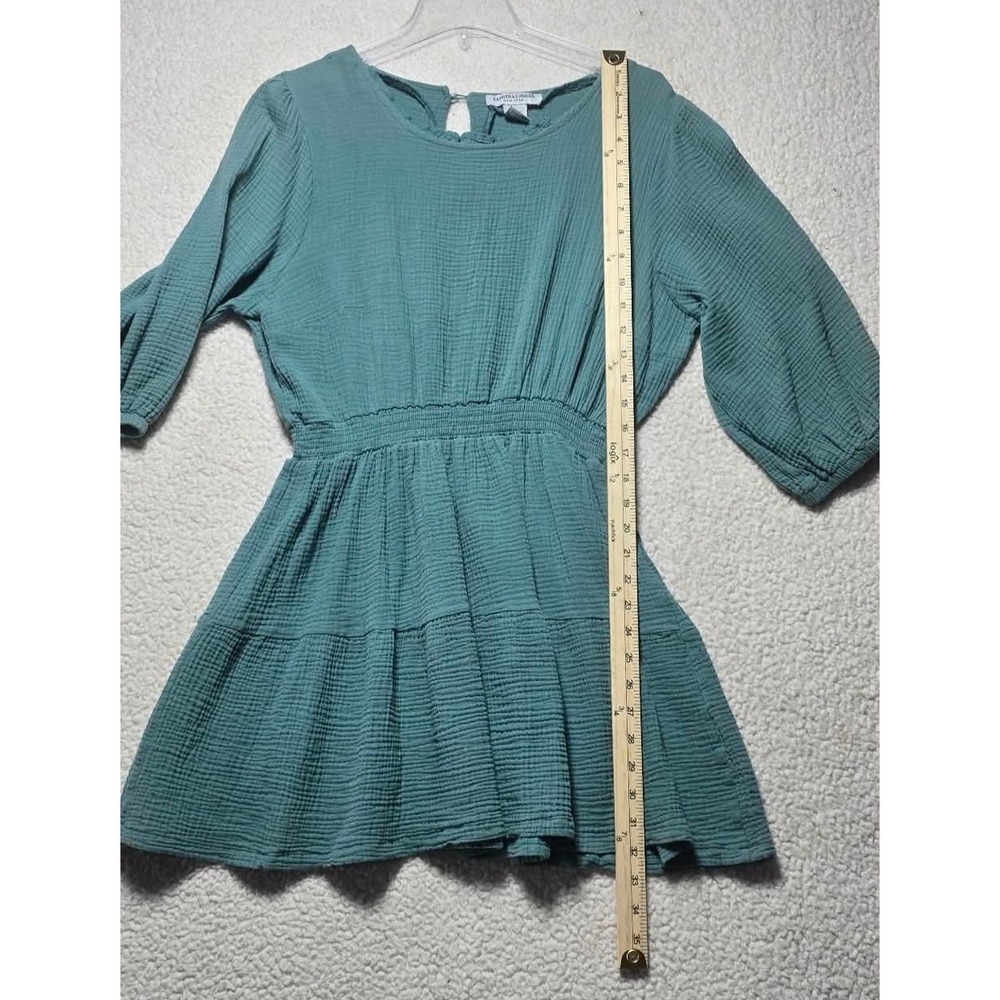 Sabrina Lauren New York Teal Cotton Gauze Smocked Tiered Mini Dress Womens L - Picture 7 of 9